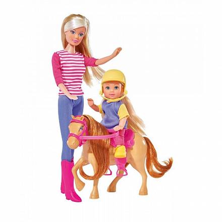 Кукла Штеффи и Еви с пони на ферме, 29 см. 